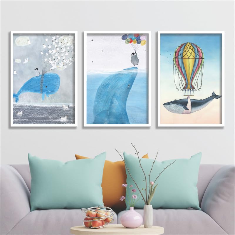 SAF paintings Set of 3 Sea And Whale Wall Painting for Home Decoration SA-WHITEMX33505