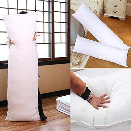 MUKESH HANDICRAFTS 100% Cotton & Soft Polyester Filler Large Size Body Pillow | Maternity Sleeper Pillows for Use During Pregnancy |Soft White Stripes Cover Shell | Pack of 1-20 x 54 Inch, White