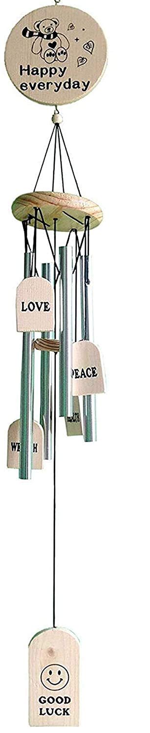 Zobro Wind Chimes for Home Balcony Garden Positive Energy, Home Decor Hanging with Good Sound, 4 Silver Pipes with msg (Wooden)