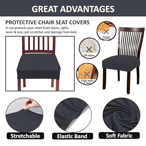 HOTKEI Pack of 6 Dark Grey Dining Chair Seat Cover Elastic Magic Chair Cover Stretchable Protector Slipcover for Dining Table Chair Cover Set of 6 Seater