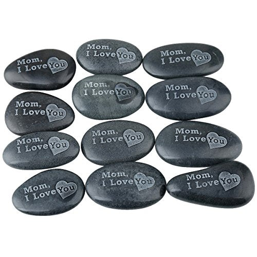 SUNYIK Black Engraved Inspirational Stone for Mother's Day-Mom,I Love You(1.5-2"),Pack of 1