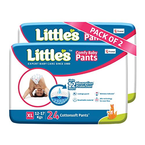 Little's Baby Pants Diapers Extra Large (XL), 12-17 kg, 48 Count with Wetness Indicator and 12 Hours Absorption