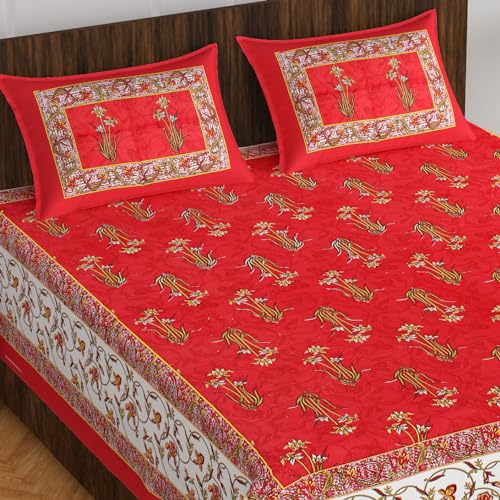 The Hobby Bounty THB 110TC Sanganeri Printed Double Bed Bedsheet,100% Pure Cotton Bedsheet for Double Bed with 2 Pillow Covers, 90x100 inch | Bed098