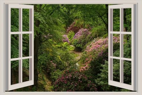 JVERF - JZZA29444 Sweden Parks Rhododendron Sofiero Castle Park| Self-Adhesive Open Window Wall Sticker