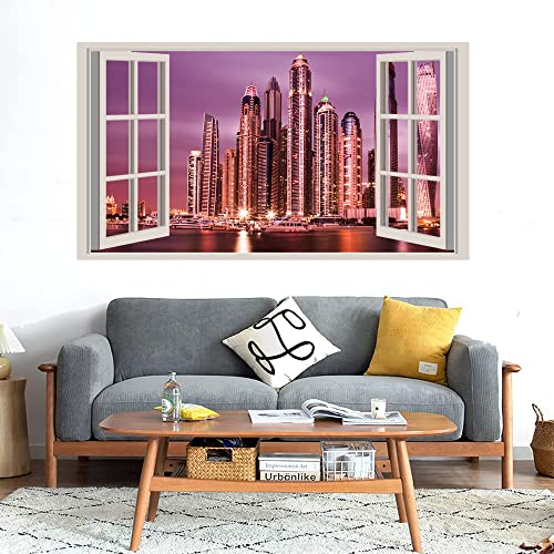 GADGETS WRAP Printed Wall Decal Sticker Fake Window Style Decal (90cm x 50cm) - Pink Sky City