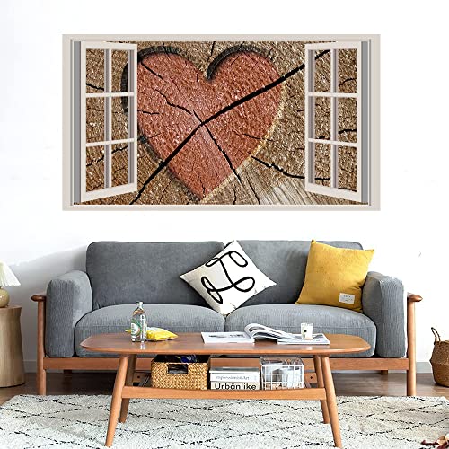 GADGETS WRAP Printed Wall Decal Sticker Fake Window Style Decal (90cm x 50cm) - Heart Engraved Log