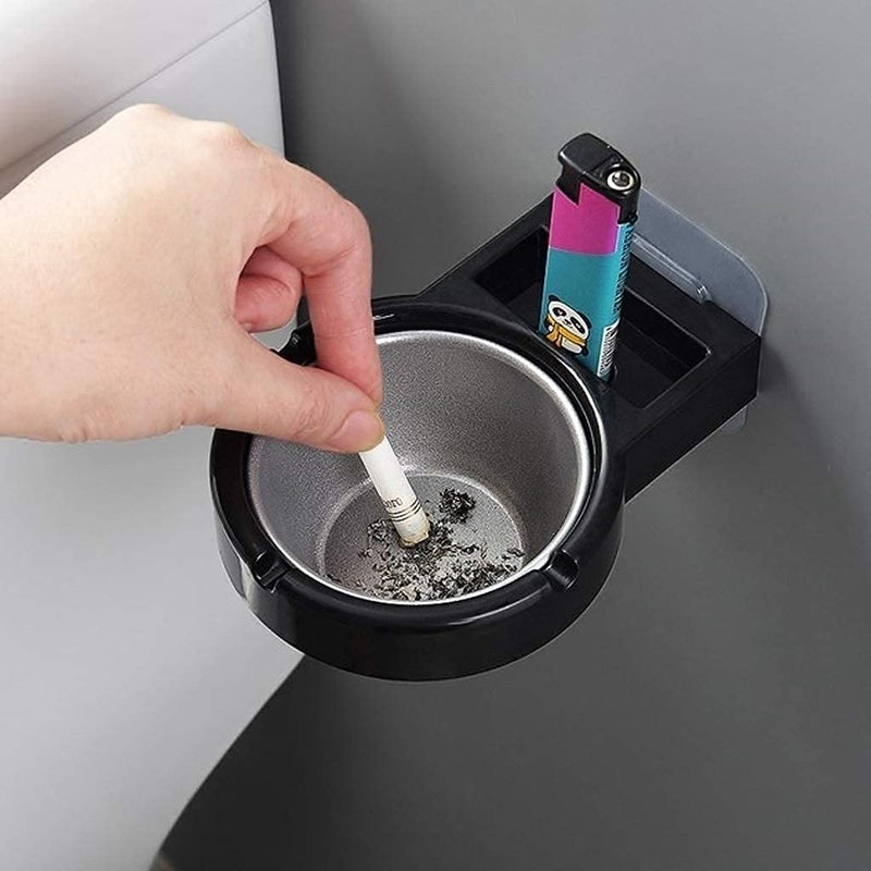 HomeAra Stainless Steel Wall-Mounted Ashtray and Cigarettes Storage Rack Versatile Organizer for Balconies, Tables, Bathroom, Toilet, and Office Practical Cigarettes Lighter Box (Pack of-1, Black)