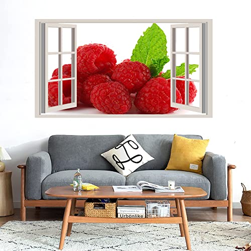 GADGETS WRAP Printed Wall Decal Sticker Fake Window Style Decal (90cm x 50cm) - Red Strawberries