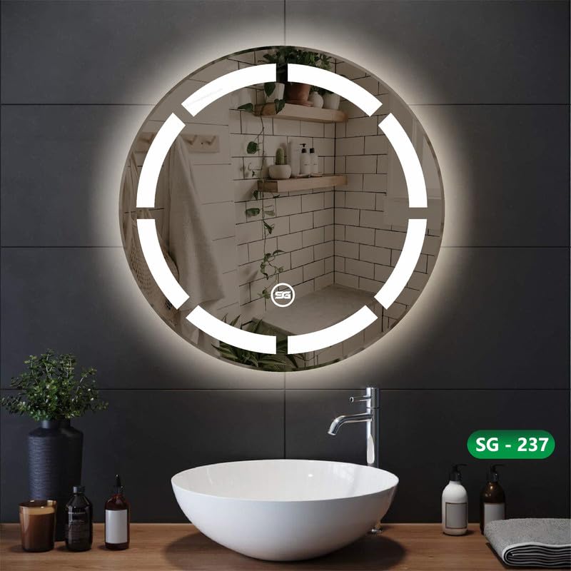 Spark Glass Round LED Sensor Mirror. (LedColour: White, Warm White, & Mix Light) - (Size:21x21 Inch)