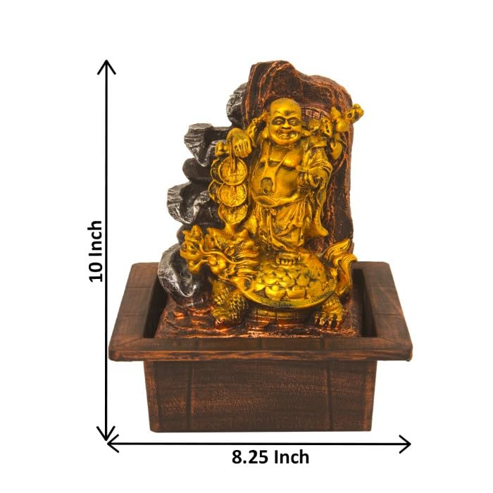 Art N Hub Laughing Buddha Home Decorative Water Fountain Best Home and Office Inauguration Gift Items | Built (21 x 18 x 25 CM | Golden Copper & Silver)