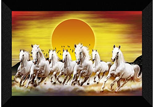 SAF paintings Pack of 1 Seven Running horse modern art wall painting with framed for living room 11 inch x 14 inch CANFM31294