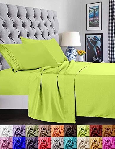 Elegant Comfort 1500 Thread Count Egyptian Quality Super Soft Wrinkle Free and Wrinkle Resistant 4-Piece Sheet Set, California King, Lime-Neon Green