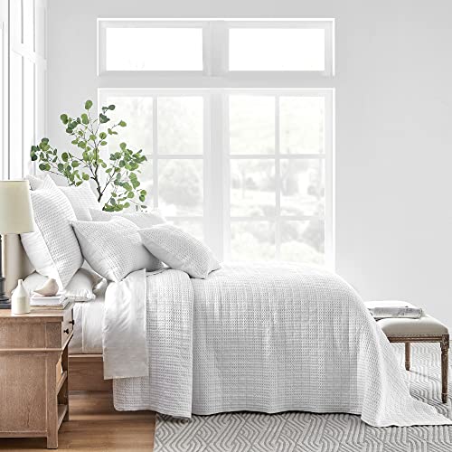 Levtex Home - Mills Waffle - King Quilted Bedspread Set - Bright White Cotton Waffle - Bedspread Size (120 x 104in.), Sham Size (36 x 20in.)