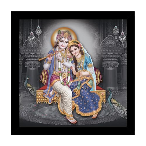 Dharvika Innovations Radha Krishna Photo Frame/Radha Krishna Painting with Frame/Radha Krishna Photo with Frame (14x14 Inch)-1394