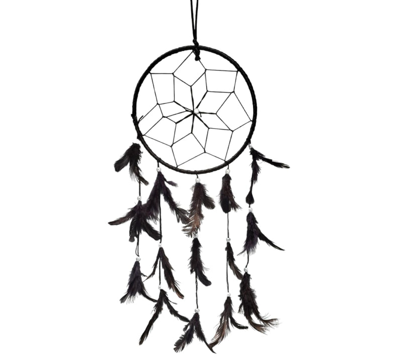 SLUKRL Beautiful Design, Feather, Bead, Thread Wind Chime Dream Catcher for Wall Decor, Bedroom, Balcony, Garden, Kids Room (Black)