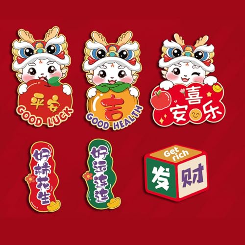 ATORSE® 6Pcs 2024 Chinese New Year Refrigerator Magnets for Spring Festival Party