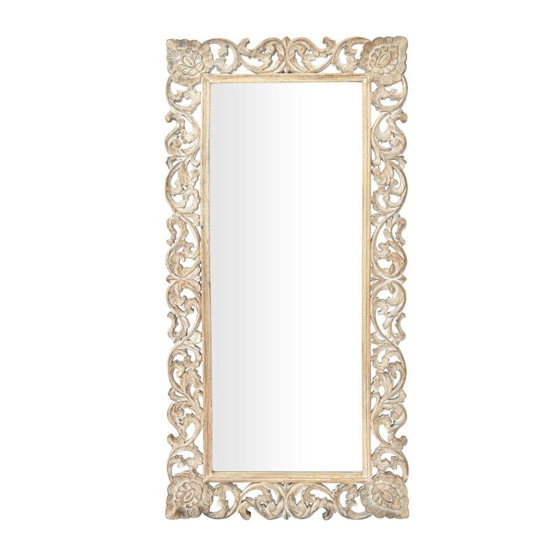 THE SARA ENTERPRISES Royal Wood Design Big Mirror Framre Wood Hand Carving Colour White Antique Size (36 X 72) Inch Only Frame with Out Mirror