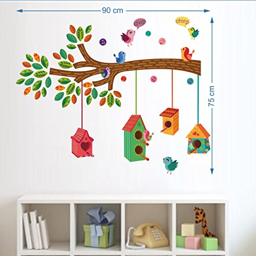 Bird House On A Branch Self Adhesive VinylWaterproof Decorative Wall Stickers for Hall, Bedroom, Kitchen and Furniture