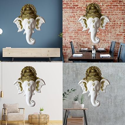 Shawshank 3 Feet Ganesha face Wall Hanging Mural Showpiece for Home Entrance Decor, Office, Study Room - Idol Statue Shri Ganesha face Wall Mount(white)