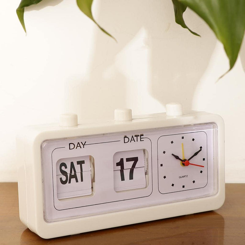 CALANDIS® Retro Fashion Flip Clock Digtal Flip Day Date Time Display Clock White