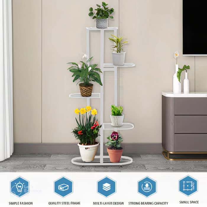 Trendy Decor Attractive Multi Tired Plant Stand Indoor/Outdoor, Multipurpose Stand, Racks, Planter Stand (90X25X47) (White)