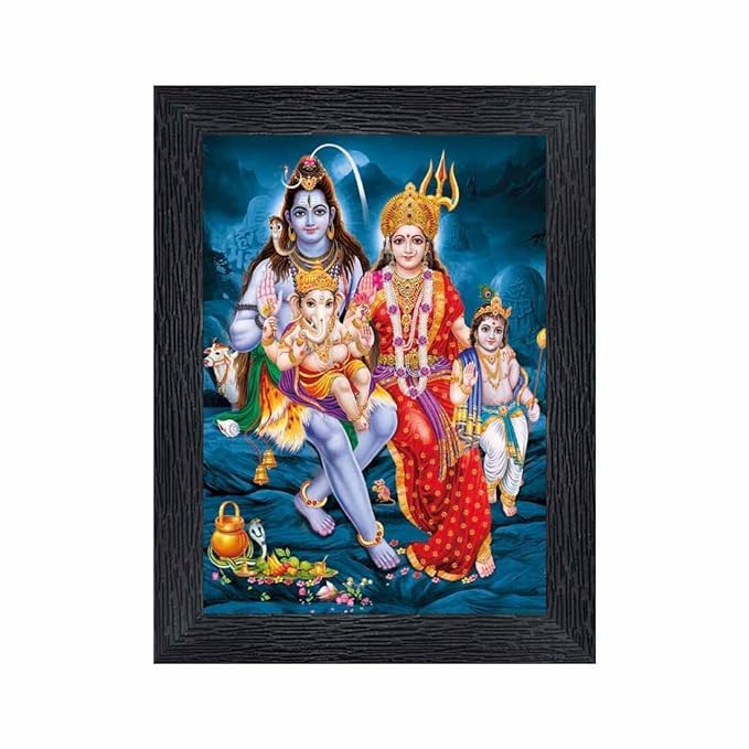 S.K Shiv Parivar/Bholenath Family (Maa Parvati, Ganesh, Kartikey and Shiv Shankar Mahadev) Painting Wall Art for Home Mandir Office Living Room Photo Frame Without Glass D0018 (7 x 9 Inch)