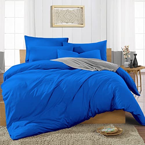 LINEN SHEETS- 100% Cotton Single Size 5 Piece Bedding Set- Soft Luxury 400 TC Bedsheet- 1 Flat Sheet, Fitted Sheet 12" Deep Pocket, 1 Duvet Cover & 2 Pillow Cover-Royal Blue Solid