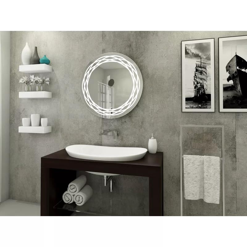 Artessa Backlit Round LED Mirror with Defogger, Dimmer, 3-Colour LED for Bathrrom (80 x 80 CM)