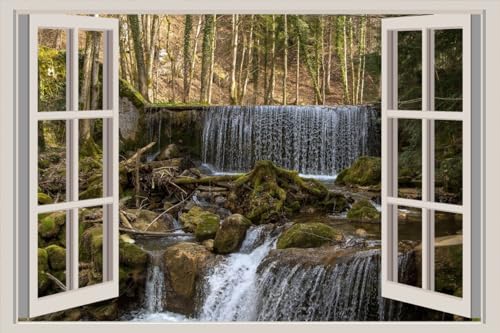 JVERF - JZZA20974 Forests Stones Waterfalls Moss| Self-Adhesive Open Window Wall Sticker