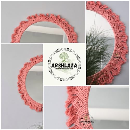 ARSHLAZA Macrame Hanging Wall Mirror with Macrame Round Mirror Art Boho Decor [MPINK4] Framed, Off-White