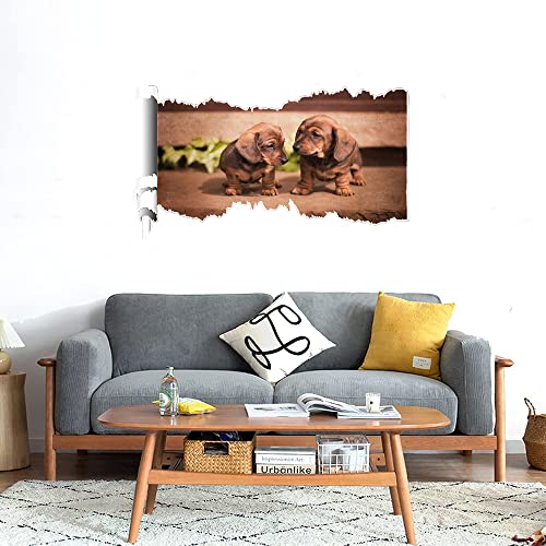 GADGETS WRAP Printed Wall Decal Sticker Scratched Paper Style Wall Decal (90cm x 50cm) - Two Brown Puppy