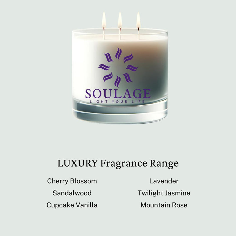 SOULAGE Premium Jasmine Scented Jar Candle| Luxury Aroma| Herbs & Essential Oil| Long Lasting Burning| Natural Soy Wax| 3 Wicks Candle| Healing & Meditation| Non Toxic| Anti Mosquito|