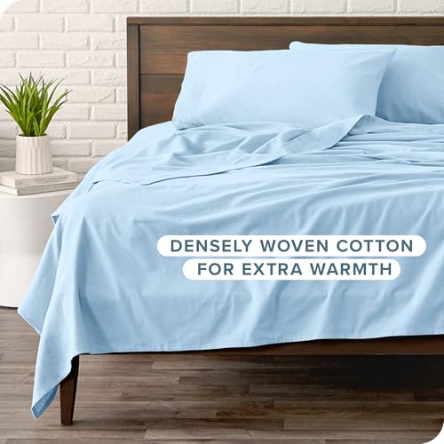 Bare Home Flannel Sheet Set 100% Cotton, Velvety Soft Heavyweight - Double Brushed Flannel - Deep Pocket (Split King, Light Blue)