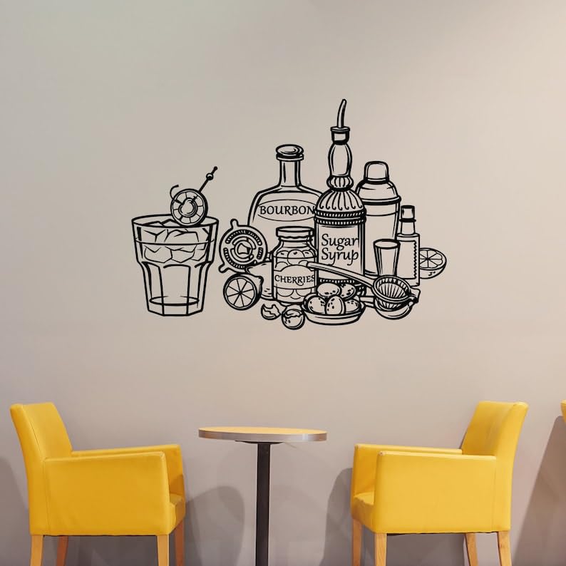 SnappySticker Drinking Bottle Pub Alcohol Bar Wall Sticker PVC Vinyl Easy to Stick (27 X 37)