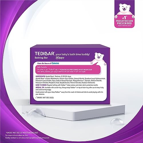 Tedibar Moisturising Baby Bathing Bar 75g(Pack of 1) with Skin Friendly PH|100% Soap Free|Prevents Dryness & Rashes|Dermatologically Tested - By Torrent Pharma