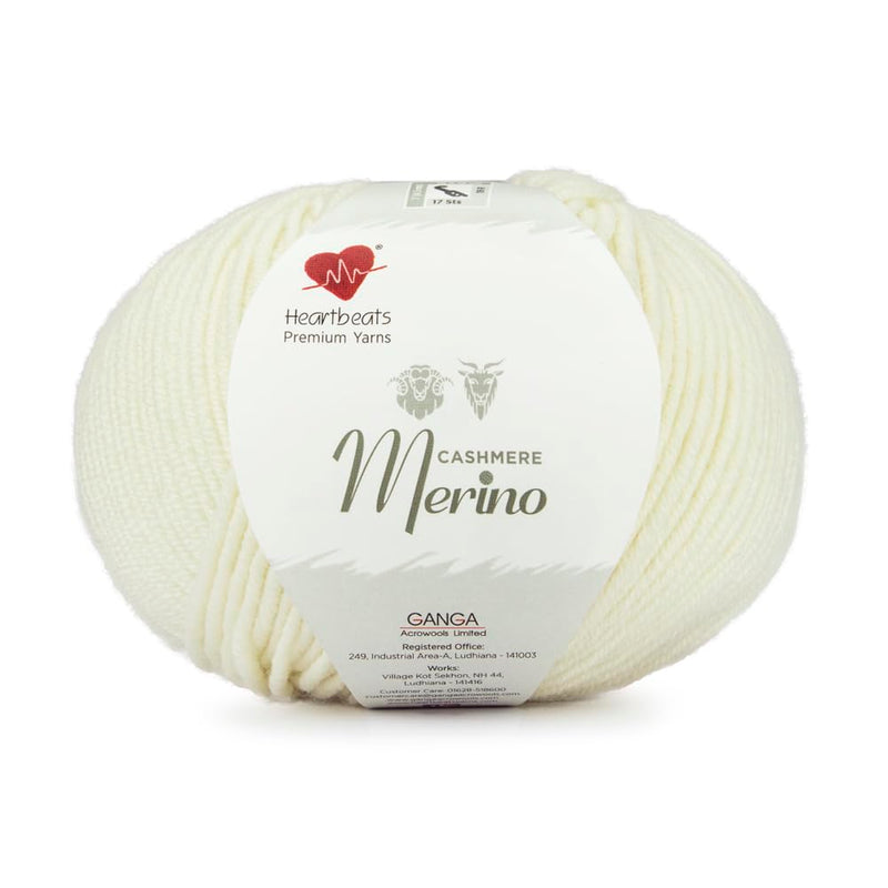 Heartbeats Cashmere Merino Knitting Yarn, 80% Superfine Merino, 20% Cashmere, Oekotex Class I Certified (CMM001 - Natural White)