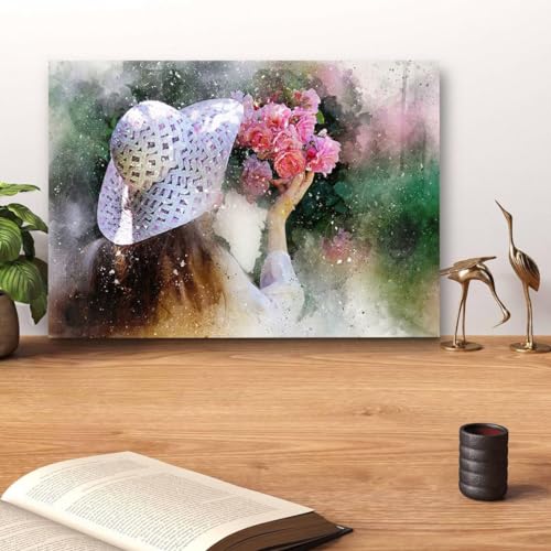 GADGETS WRAP Canvas Gallery Wrap Framed for Home Office Studio Living Room Decoration (14x11inch) - Girl With Flowers Bouquet Abstract