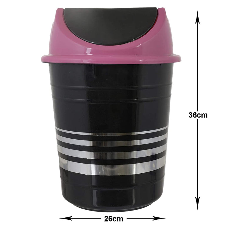 Kuber Industries Plastic Dustbin For Home & Kitchen With Swing Lid|Trashbin, Wastebin For Kitchen, Bathroom, Office Use, 10 Liter (Black & Pink)