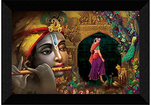 SAF Pack of 1 Radha krishna religious modern art wall painting with framed for living room 11 inch x 14 inch CANFM31421