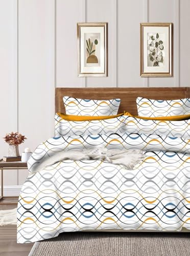 THE DIVINE Glace Cotton King Size All Around Elastic Fitted Double Bedsheet 72''x78'' Inch + 8 Inch (Drop) with 2 Pillow Covers (White) 200-250 TC_1(VA) FTD.DB.WhiteCircle_23-White