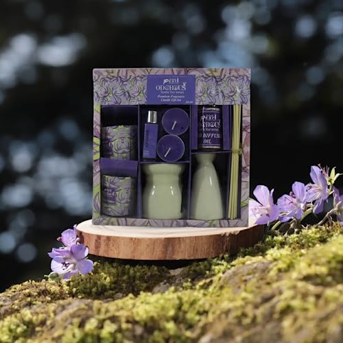 The Decor Affair 1 Pcs Serenity Meadows Lavender Blossom Glow Ensemble: Cerulean Elegance Tea Light Vessel, Aromatherapy Oil Diffuser, and Enduring Wax Warmer.