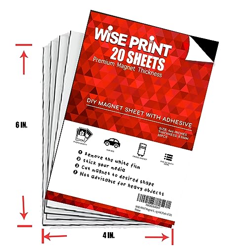 WISE PRINT Magnet Sheet with Adhesive Backing 4x6 (Pack of 20)