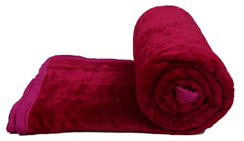 SPANGLE Floral Self Warm Soft Luxurious 360 TC Mink Single Bed Blanket (Magenta)