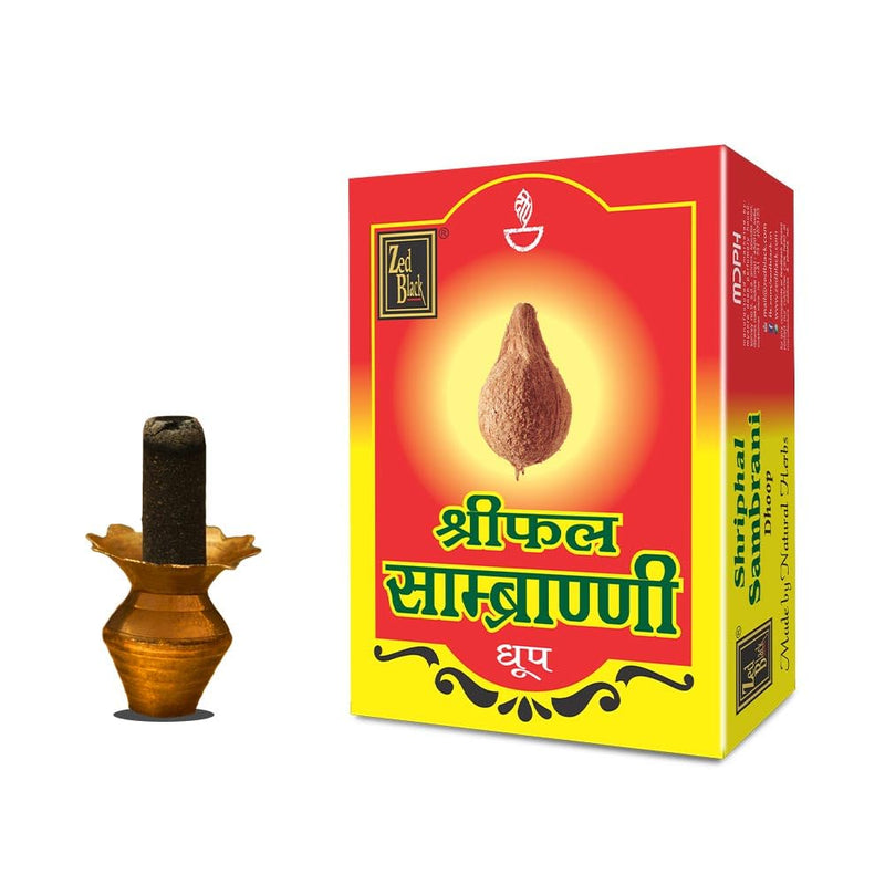 Zed Black Shriphal Sambrani Dhoop Incense Cones with Stand Natural Herbs Consists 12 Packs Inside