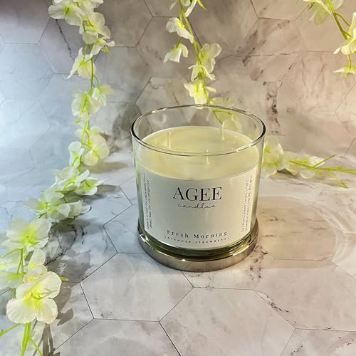 AGEE 3-Wick Scented Candle, 100% Soy Wax, Alcohol & Phthalate-Free, Clear Jar with Metal Lid, Richly Scented, 400g Net Weight, 45-Hour Burn Time (Simplicity - Vanilla)