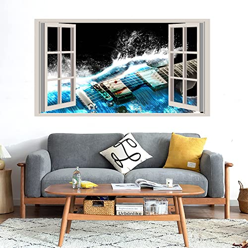 GADGETS WRAP Printed Wall Decal Sticker Fake Window Style Decal (90cm x 50cm) - Splashing Guitar