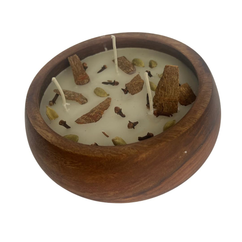 Wooden Brown Bowl Scented with Spice Topping 360 Grams Wax (Coconut)