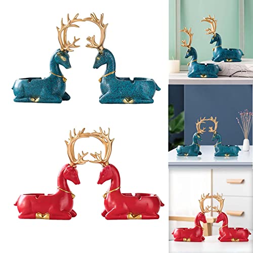 MYADDICTION Couple Deer Statue Ashtray Animal Statue Crafts Resin for Office Home Cafe Blue