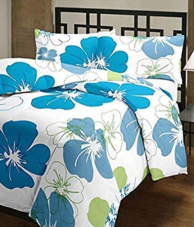 J SHREE Designer Blue & White Flower Print Single Bed Reversible Quilt/AC Quilt/Dohar/Blanket