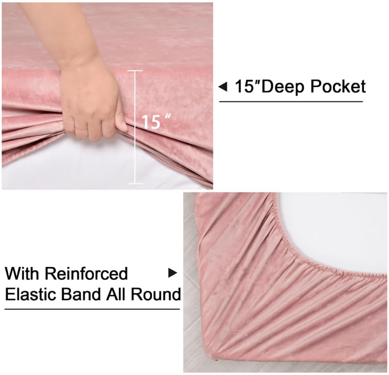 Premium 100% Woolen Warm Fabric Super Soft Solid Elastic Fitted King Size Bedsheet for Double Bed with 2 Pillow Covers-72X78| Pack of 3| Pink